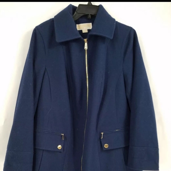 Michael Kors Women's Blue Long Sleeve Pockets Collared Full Zip Overcoat Size 0X - Picture 2 of 13